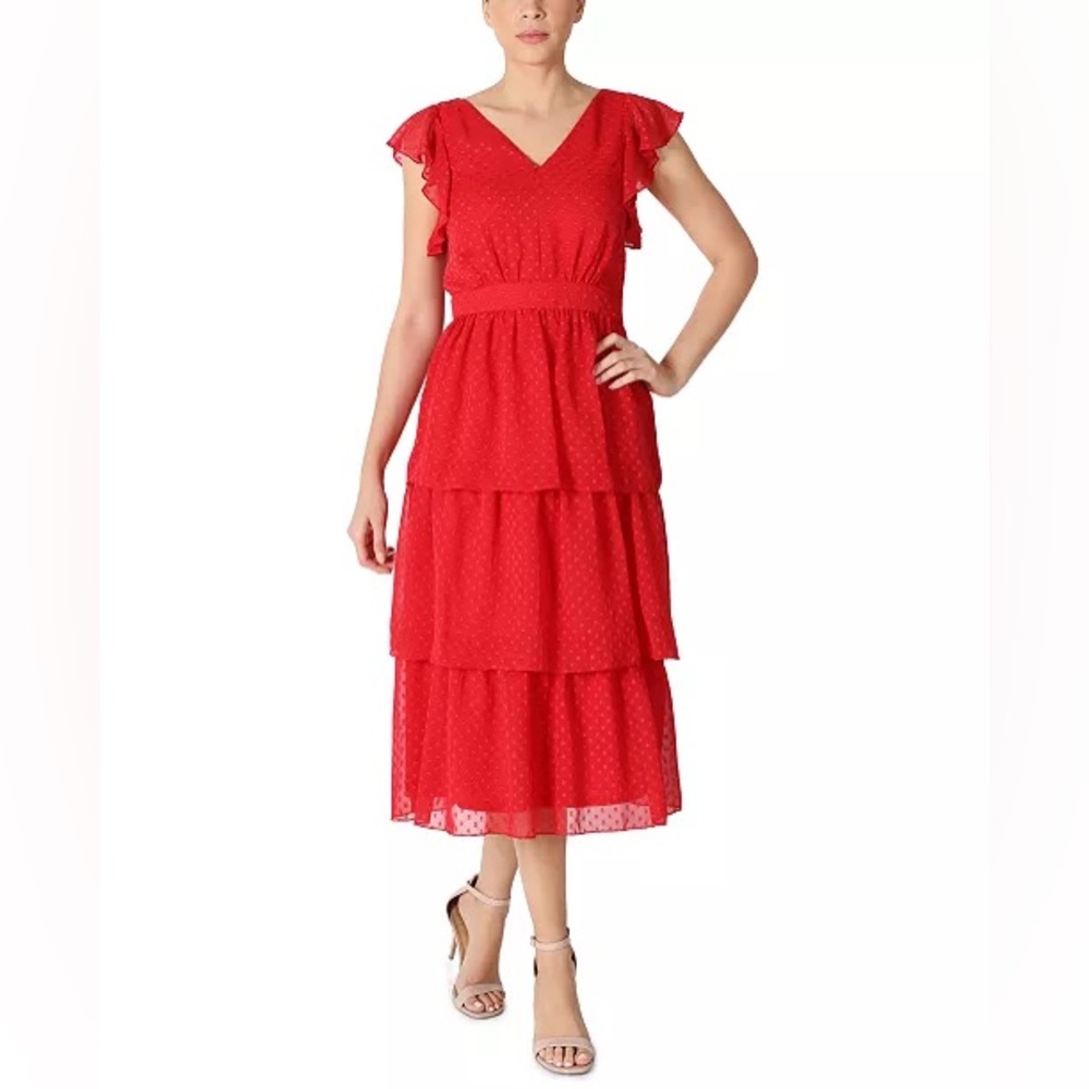 Julia Jordan Flutter-Sleeve Chiffon Midi Dress - image 1